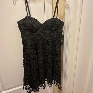 So Into You Black Crochet Lace Bustier Skater Dress Lulus Sz Large